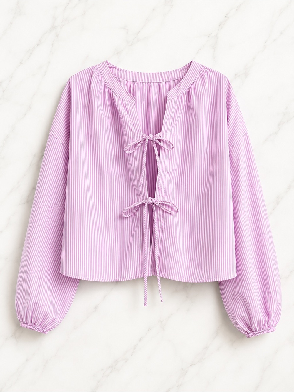 Women's Lavender Striped Tie-Front Blouse